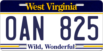 WV license plate OAN825