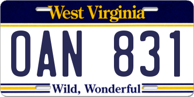 WV license plate OAN831
