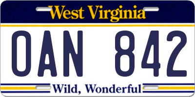 WV license plate OAN842