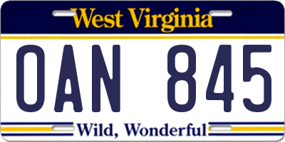WV license plate OAN845