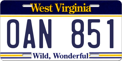 WV license plate OAN851