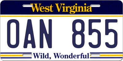WV license plate OAN855