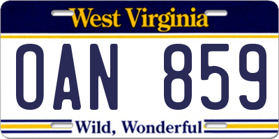 WV license plate OAN859