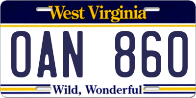 WV license plate OAN860