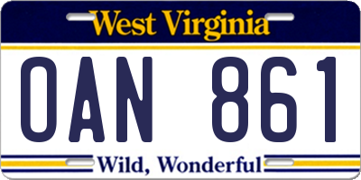 WV license plate OAN861