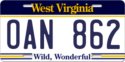 WV license plate OAN862