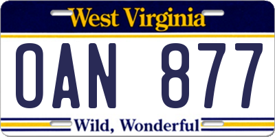 WV license plate OAN877