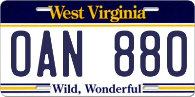 WV license plate OAN880