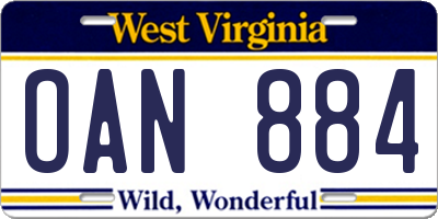 WV license plate OAN884