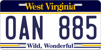 WV license plate OAN885