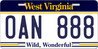 WV license plate OAN888