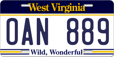 WV license plate OAN889