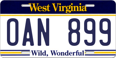 WV license plate OAN899