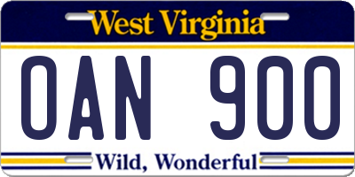 WV license plate OAN900
