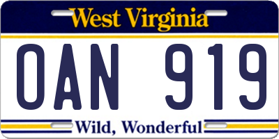 WV license plate OAN919