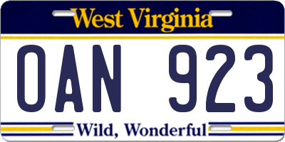 WV license plate OAN923