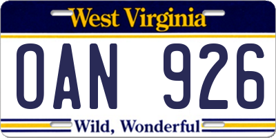 WV license plate OAN926
