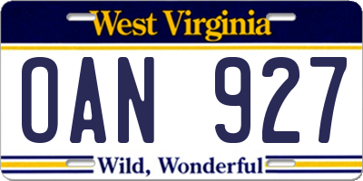 WV license plate OAN927