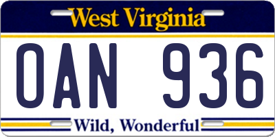WV license plate OAN936