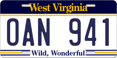 WV license plate OAN941