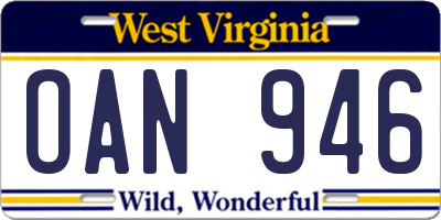WV license plate OAN946