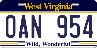 WV license plate OAN954
