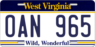 WV license plate OAN965