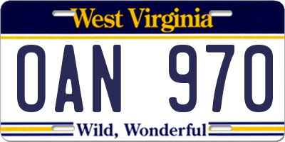 WV license plate OAN970