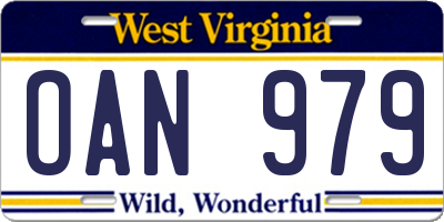 WV license plate OAN979