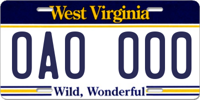 WV license plate OAO000