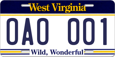 WV license plate OAO001