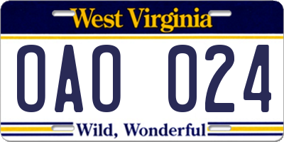 WV license plate OAO024