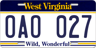 WV license plate OAO027
