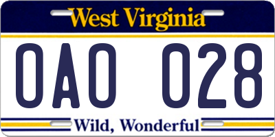 WV license plate OAO028