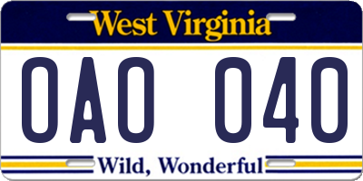 WV license plate OAO040