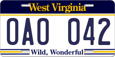 WV license plate OAO042