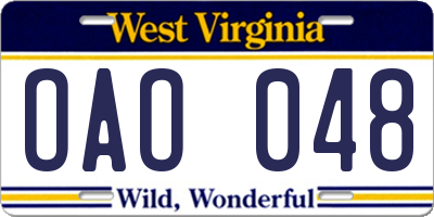 WV license plate OAO048