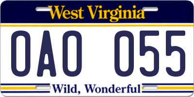 WV license plate OAO055