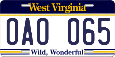 WV license plate OAO065