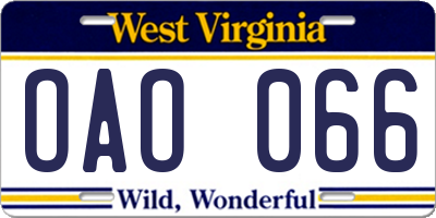 WV license plate OAO066