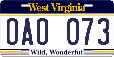WV license plate OAO073