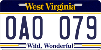 WV license plate OAO079