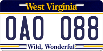 WV license plate OAO088