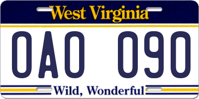 WV license plate OAO090