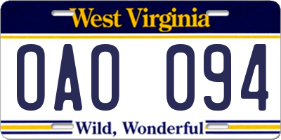 WV license plate OAO094