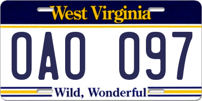 WV license plate OAO097
