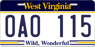 WV license plate OAO115