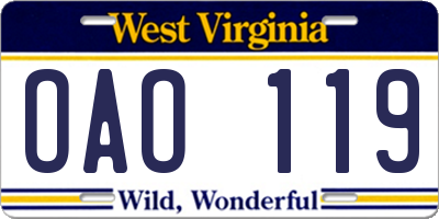 WV license plate OAO119