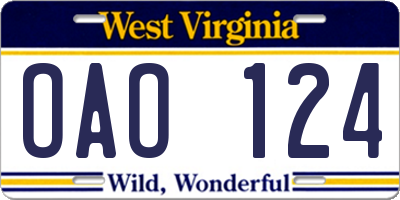 WV license plate OAO124