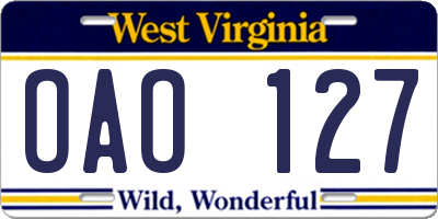 WV license plate OAO127